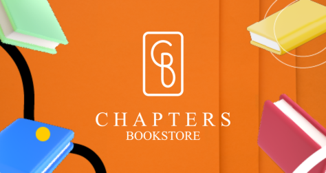 Orange graphic with books and chapters bookstore logo in the centre 