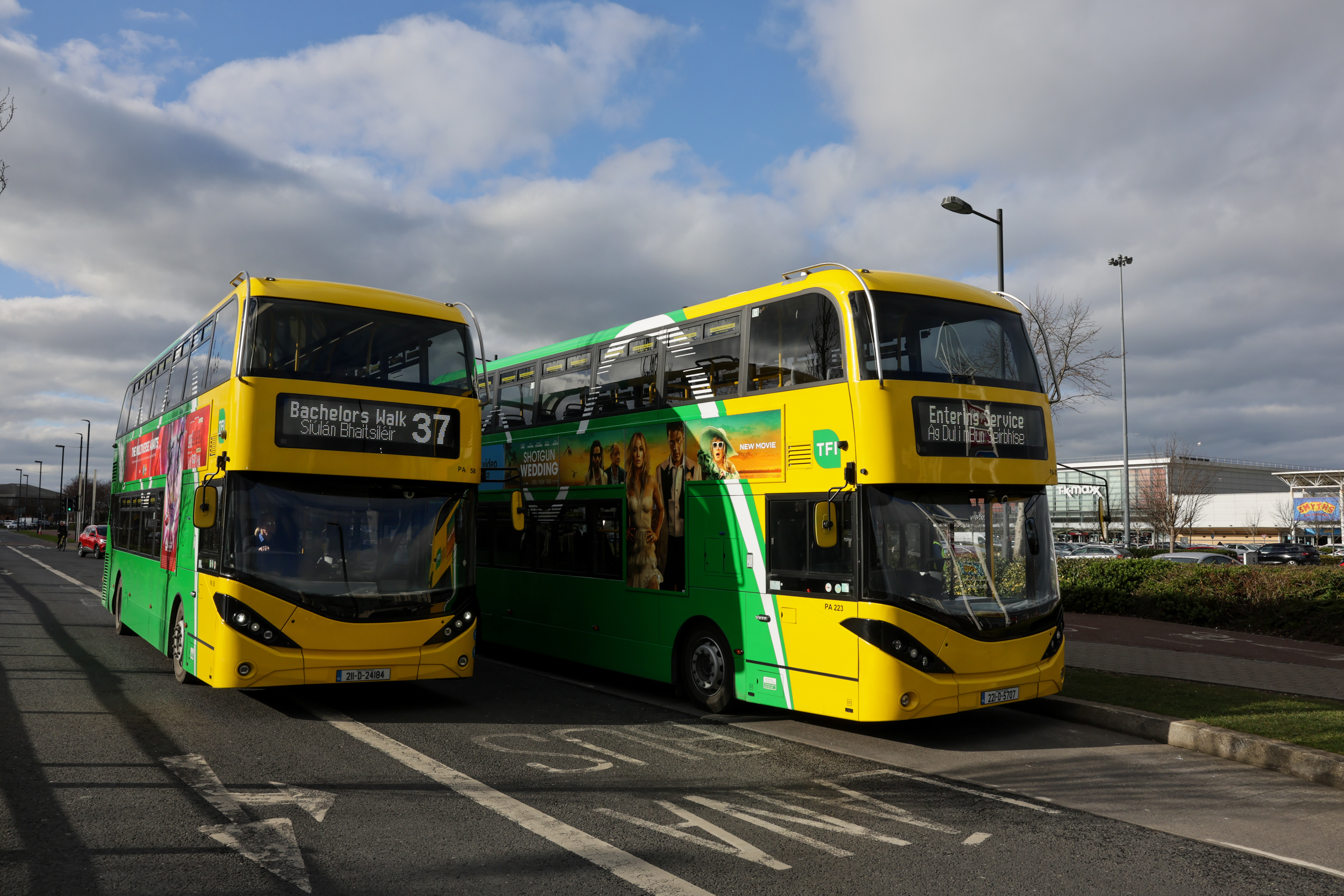 two buses in carpark