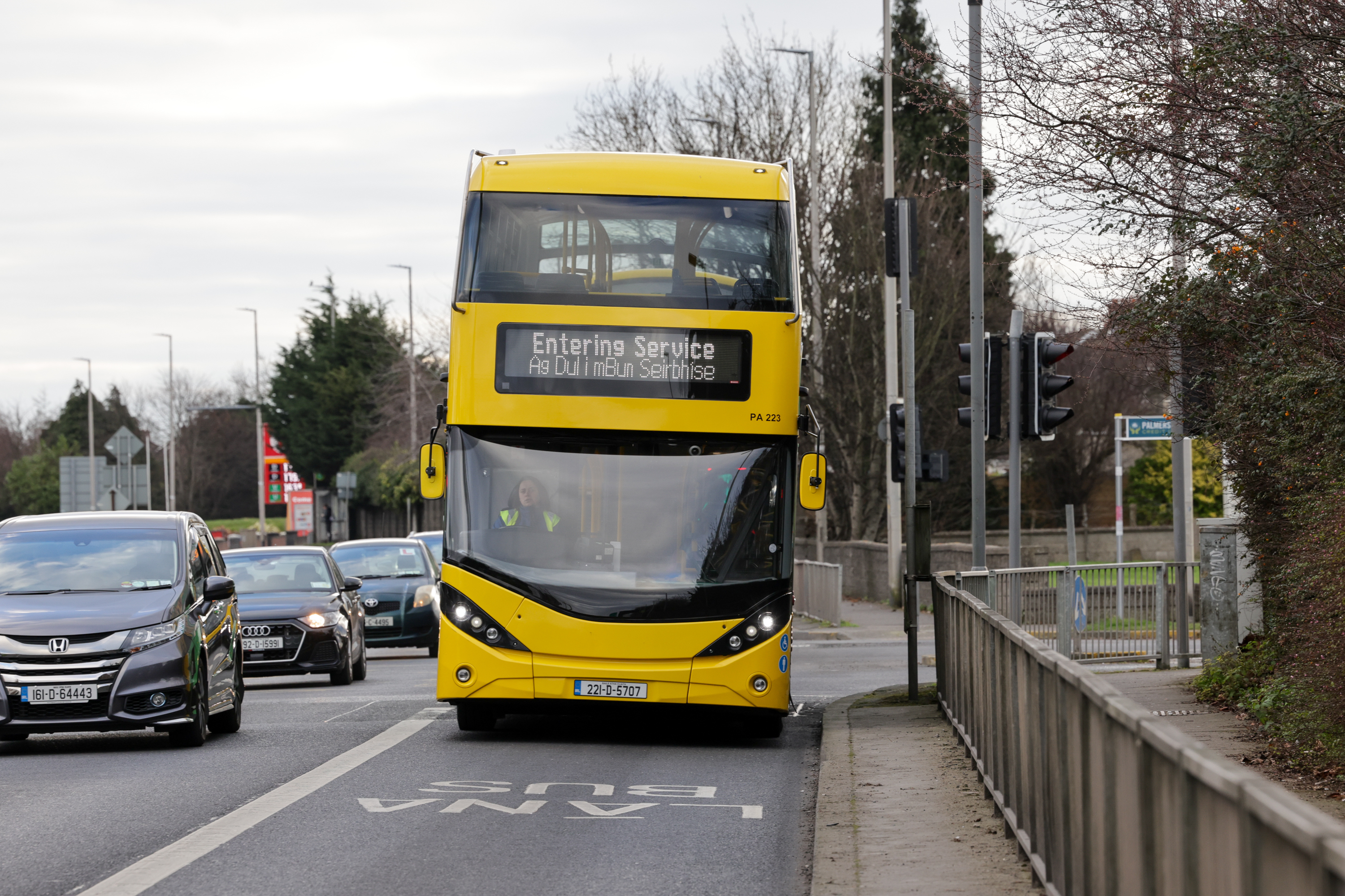 Bus driving on road