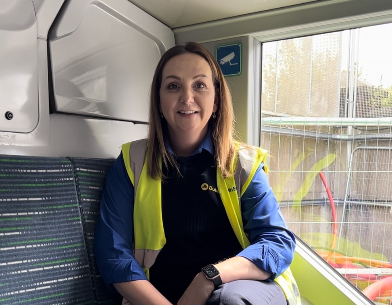 Image of Emma Flanagan, Bus Driver sitting at the back of the bus