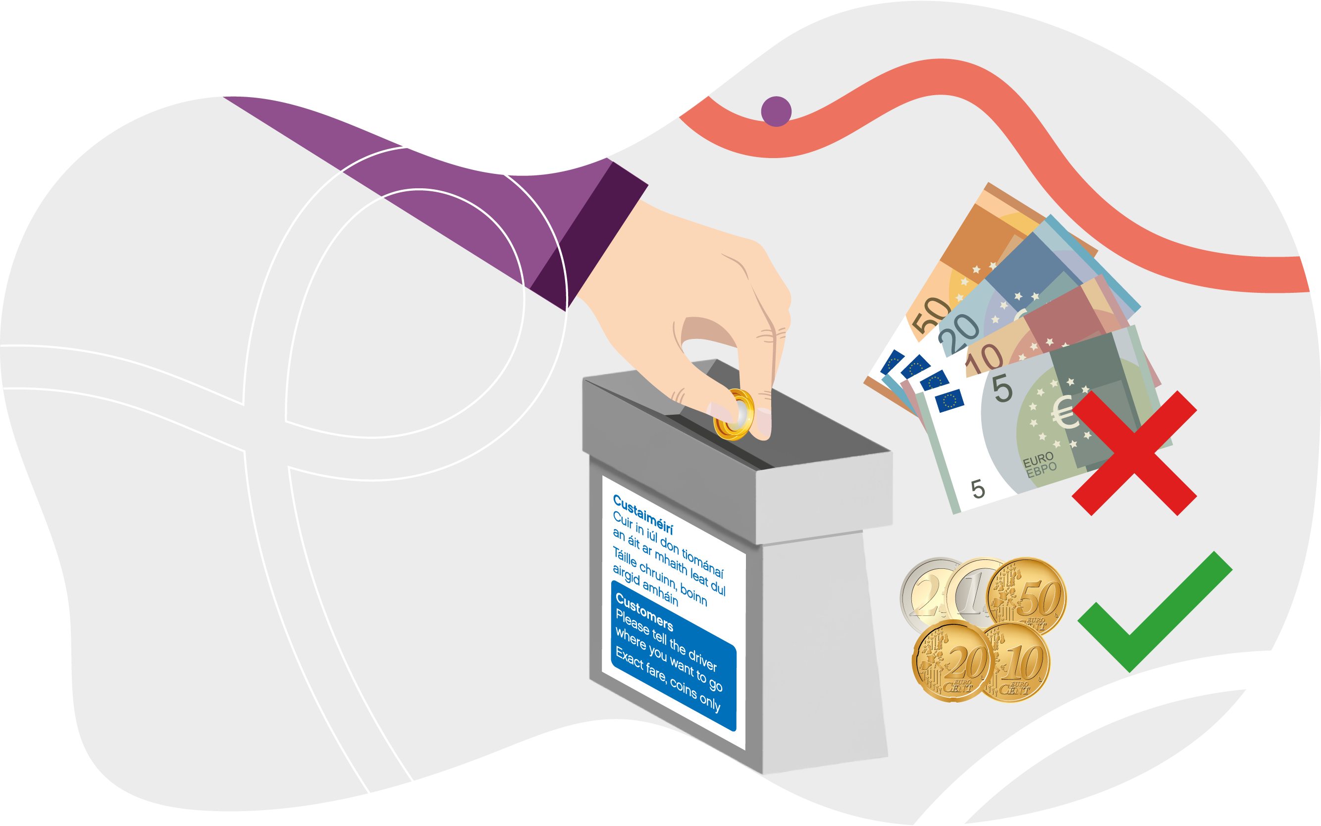 Animation of customer paying cash fare with coins