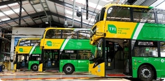 Image of three Dublin Buses parked up in the depot